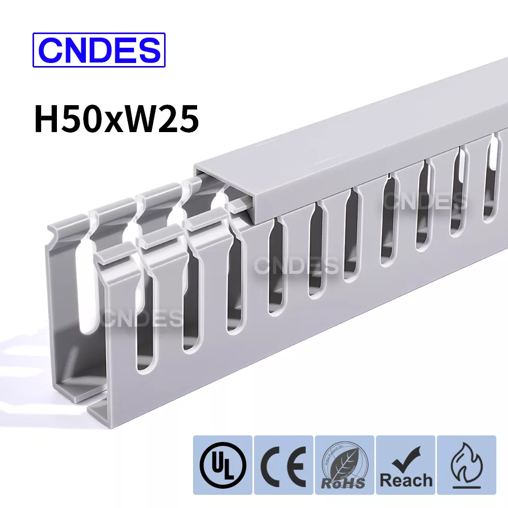 50×25mm سلاٹڈ PVC الیکٹریکل کیبنٹ ڈکٹ